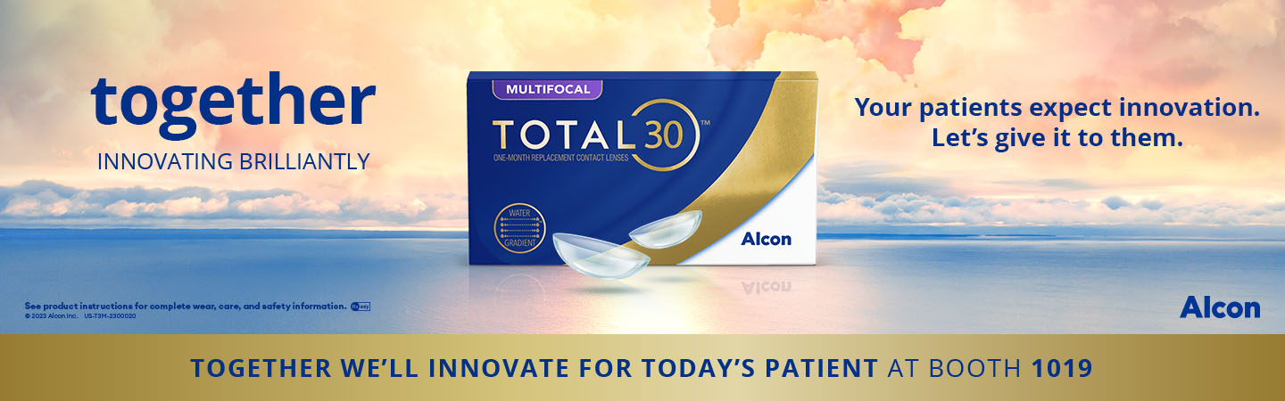 TOTAL30 Multifocal banner with text that reads "Together we'll innovate for today's patient at Booth 1019"