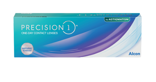 product box for Precision1 for Astigmatism daily contact lenses by Alcon