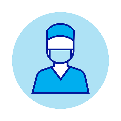 A young female eye care professional wearing scrubs sits beside an older woman with gray hair, both smiling and looking at a laptop screen