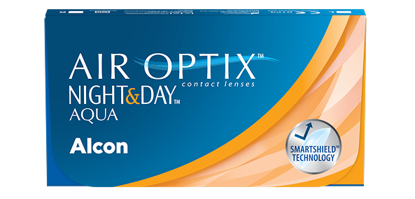 product box for Air Optix Night and Day Aqua monthly contact lenses by Alcon