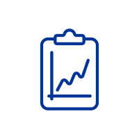 Blue document holder icon with a chart on a white background