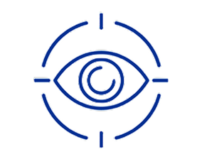 Eye icon surrounded by segmented circular lines, resembling a focus or targeting frame