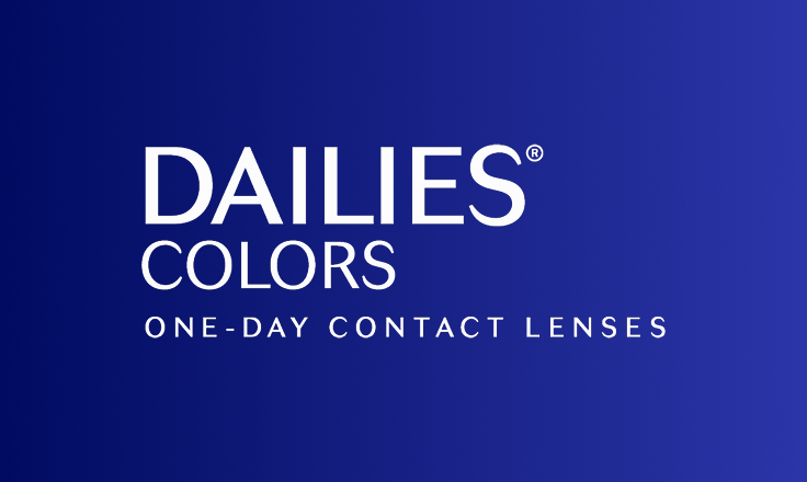 Official logo for Alcon COLORS, color contact lenses set on blue background