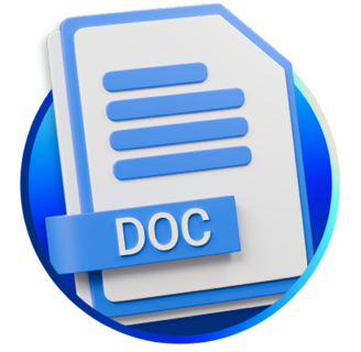 3D icon of a document with blue lines and a 'DOC' label, representing a downloadable or editable file format