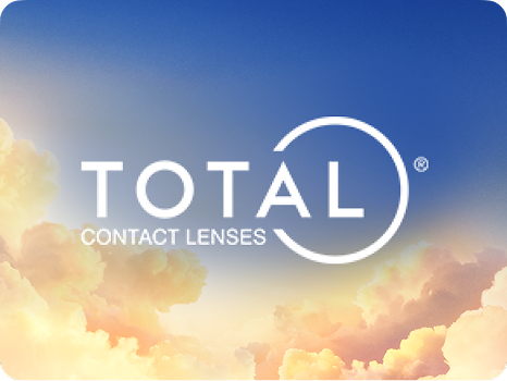 Official logo for Dailies Total1 daily contact lenses set over a blue sky above the clouds