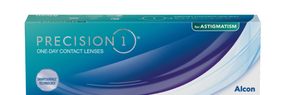 product box for Precision1 for Astigmatism daily contact lenses by Alcon