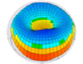 A 3D topographical map of the cornea, displaying color-coded data representing corneal curvature and elevation used in refractive diagnostics