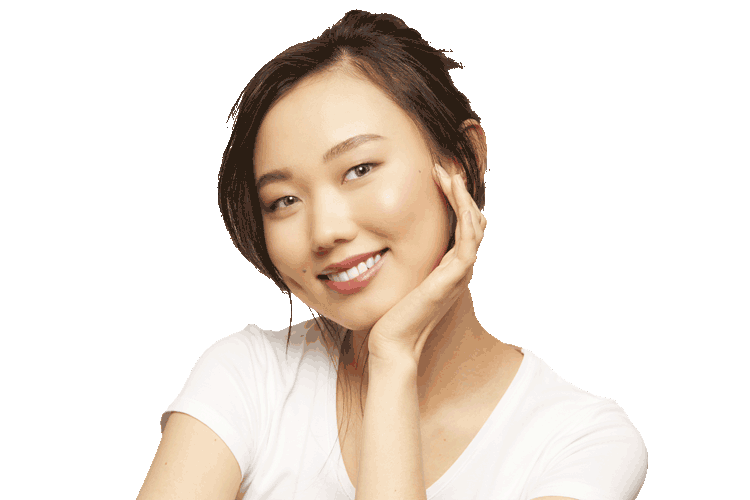 woman with dark brown hair pulled up and white t-shirt wearing Air Optix Colors color contact lenses in the color, Gray