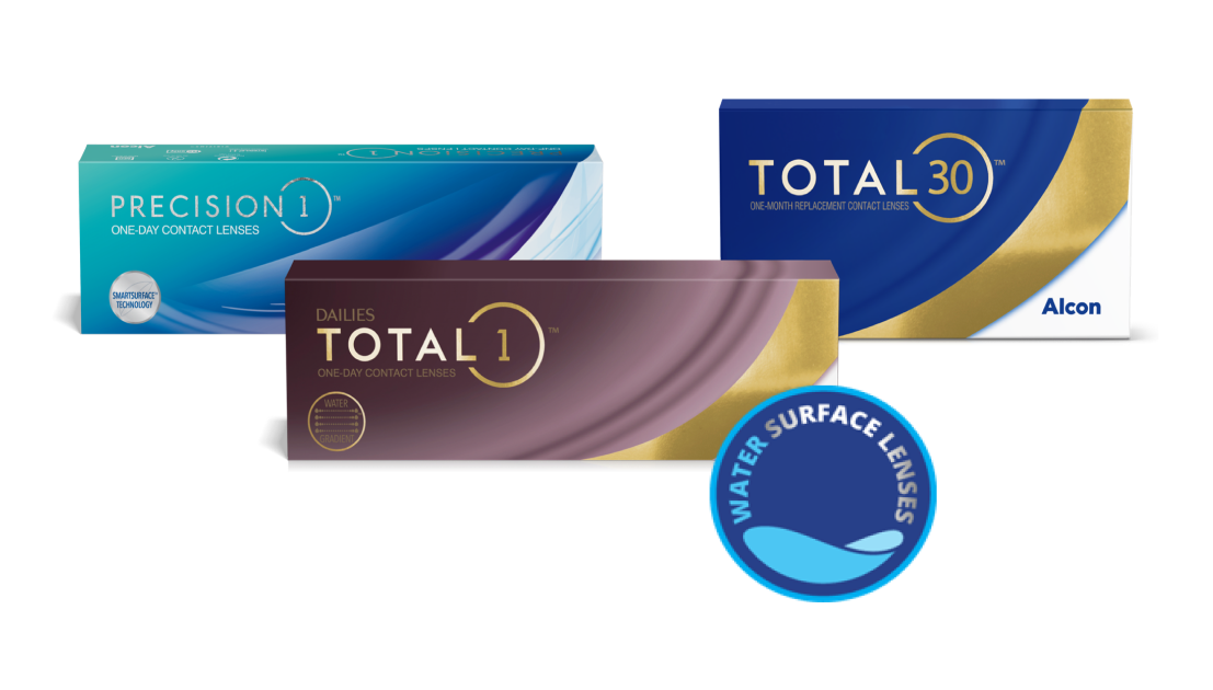 Produktverpackungen für Total30, Dailies Total1 und Precision1 Kontaktlinsen von Alcon