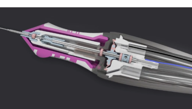 Image de la section transversale de la sonde HYPERVIT montrant le double entraînement pneumatique.