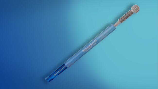 An image of the Monarch III IOL Delivery System. The device appears on a blue background.